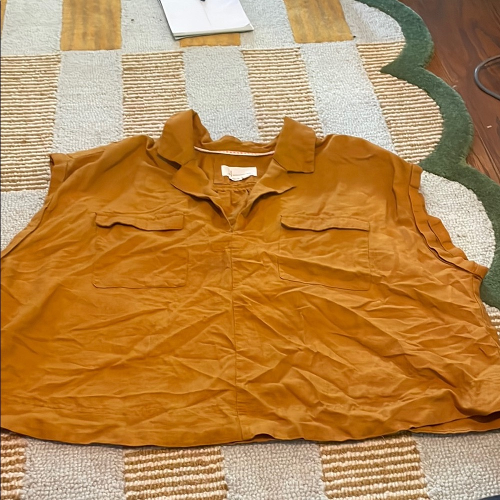 Anthropologie Mustard Button Up Blouse 2X